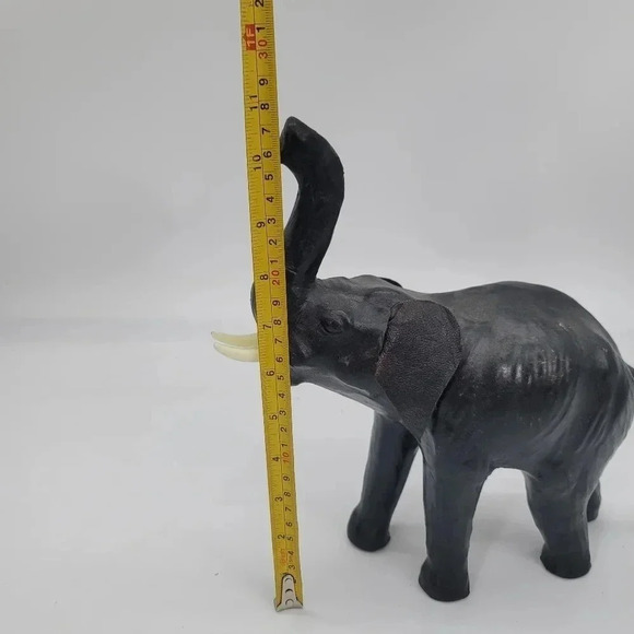 Leather Wrapped Elephant Figure Trunk Up Wildlife Vintage Collectible Handmade - Picture 4 of 13